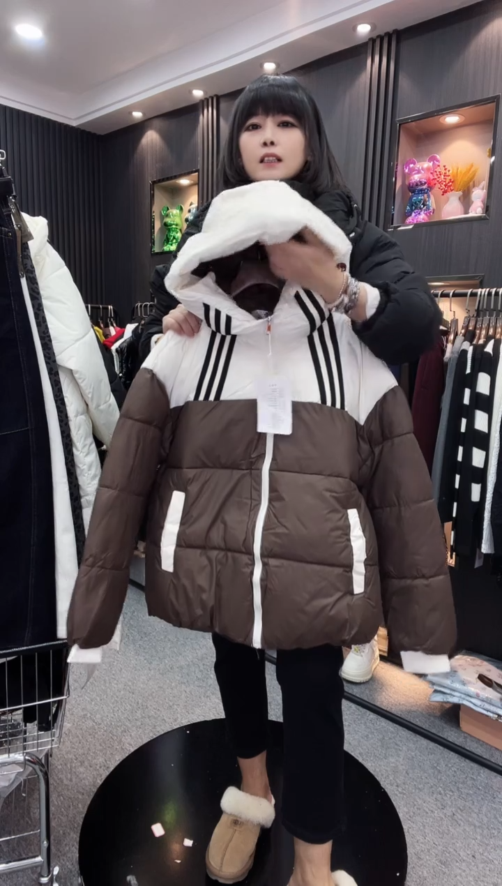 88191拼咖色棉服---均码