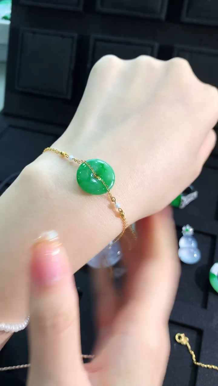 【闪购商品】翡翠手链18K金镶嵌手饰