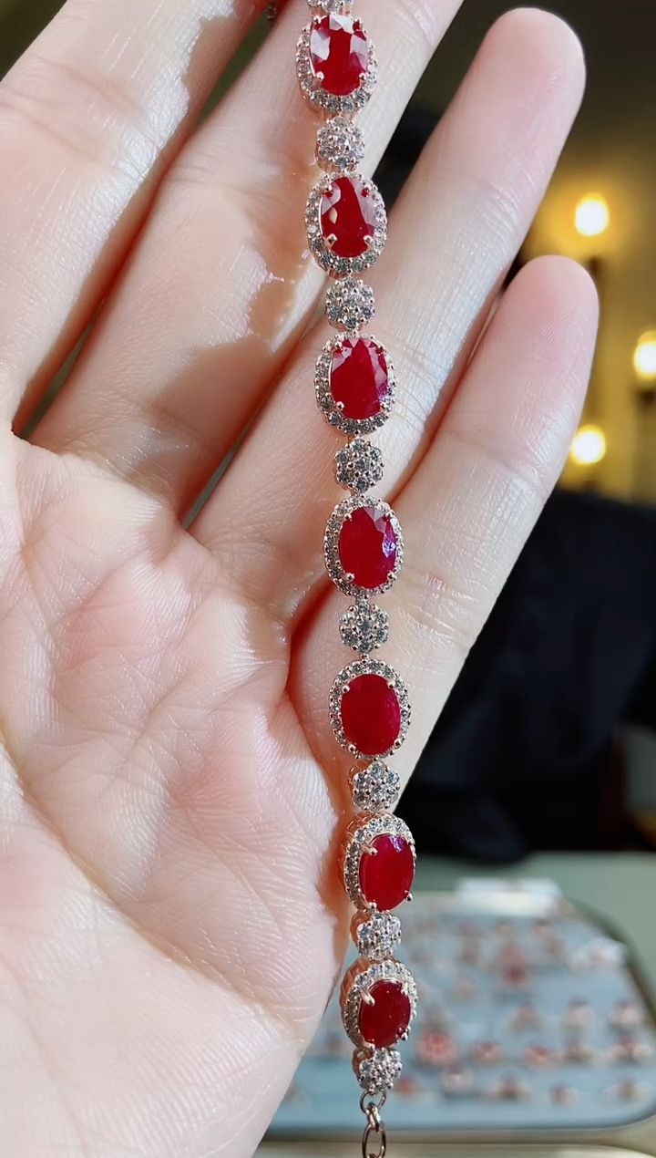 银S925镶嵌手链红宝石手链