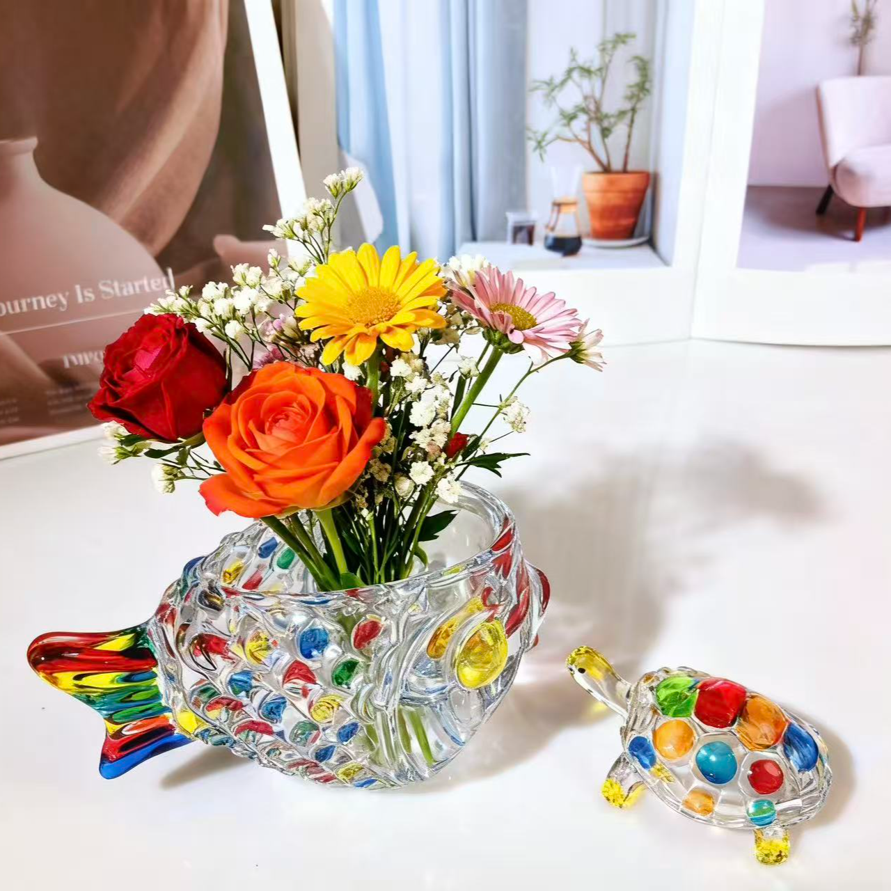 惊喜家个性水晶玻璃摆件小鱼乌龟家用个性简约