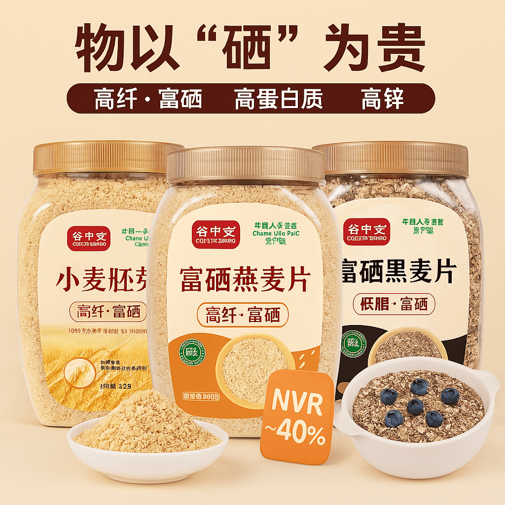 谷中宝富硒小麦胚芽456g+富硒燕麦片500g+富硒黑麦片500g