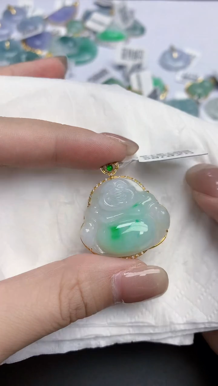 【闪购商品】翡翠颈饰18K金镶嵌天然缅甸翡翠A货