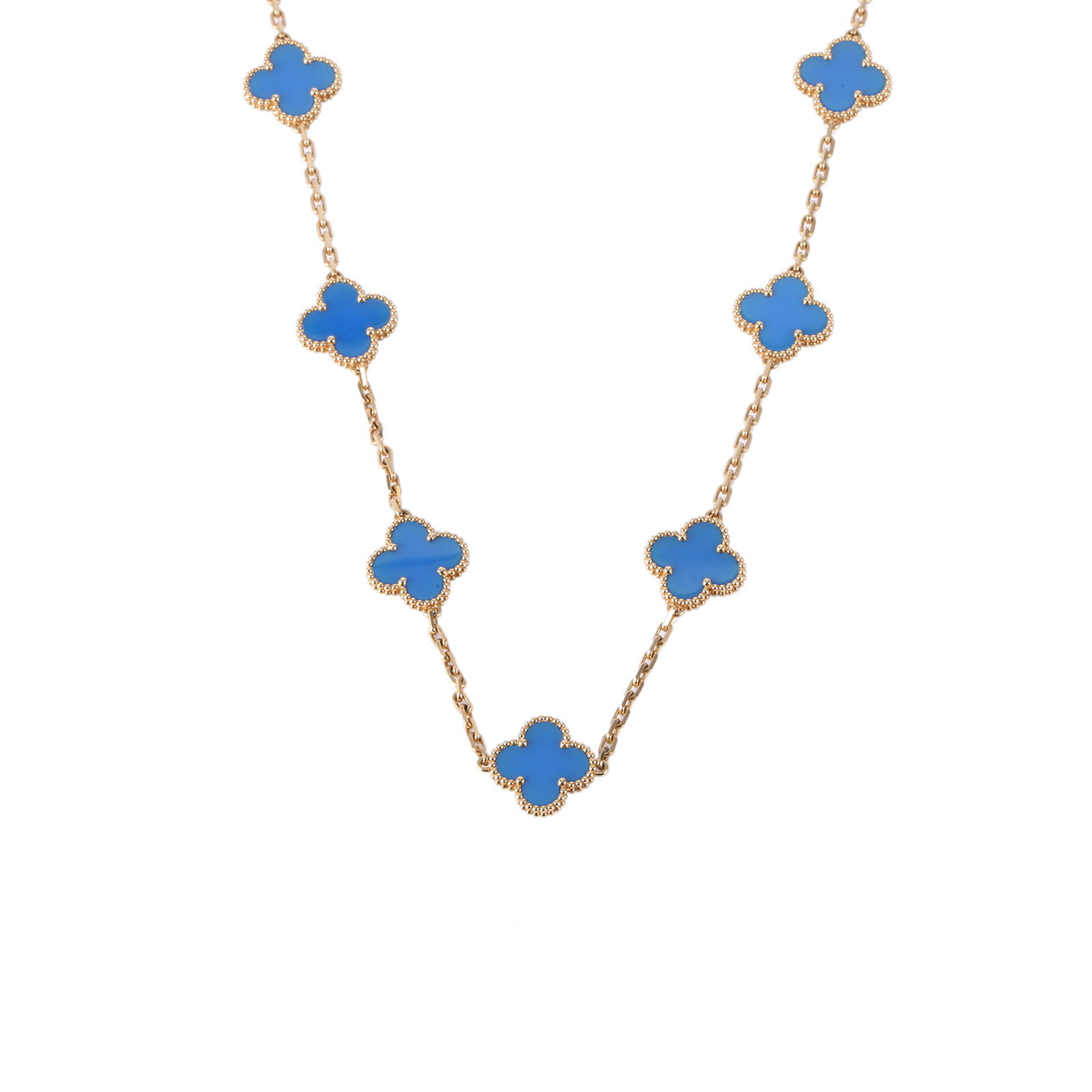 全新未使用 梵克雅宝 小花攀攀蓝玉髓 十花 18K黄金/蓝玛瑙 项链