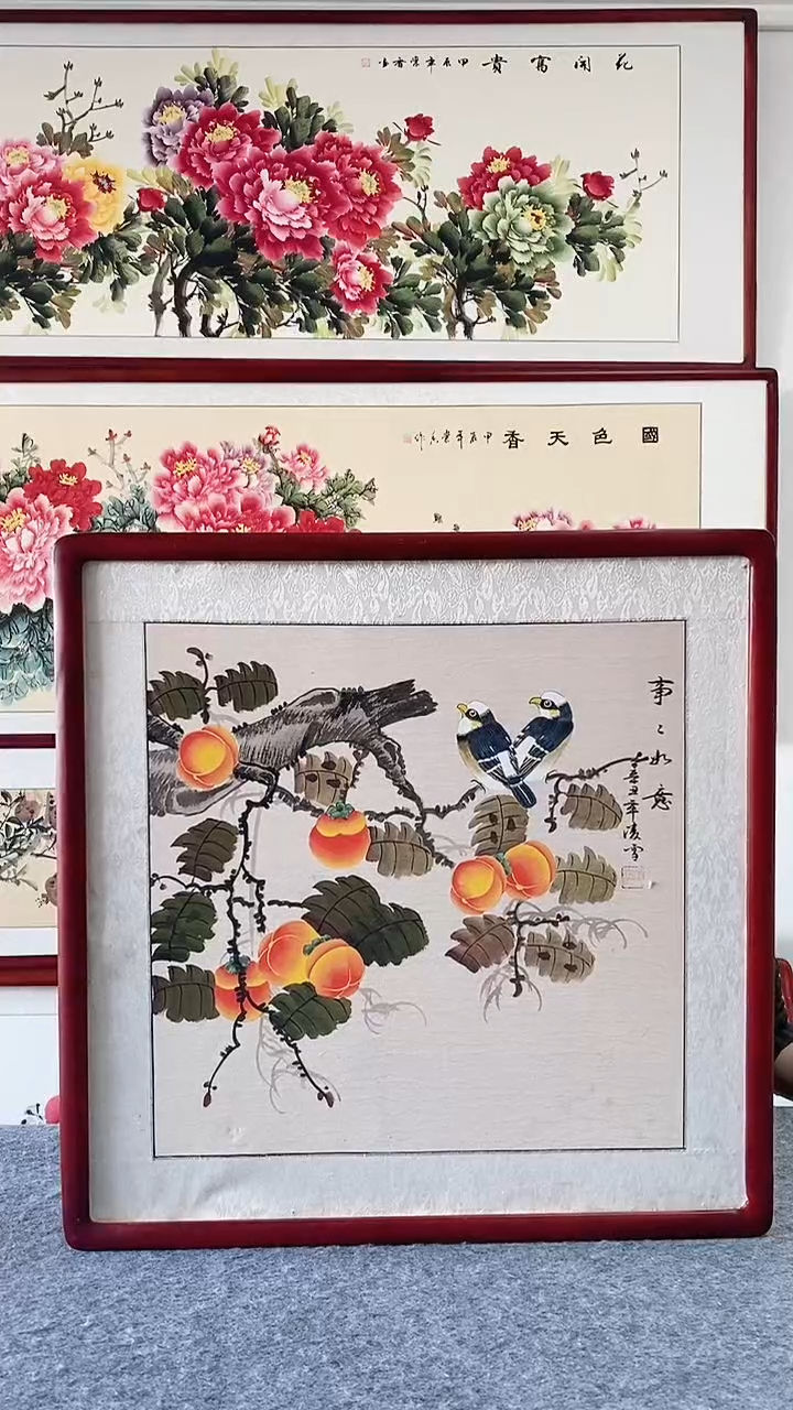 国画纯手绘国画65*65CM带框装饰字画