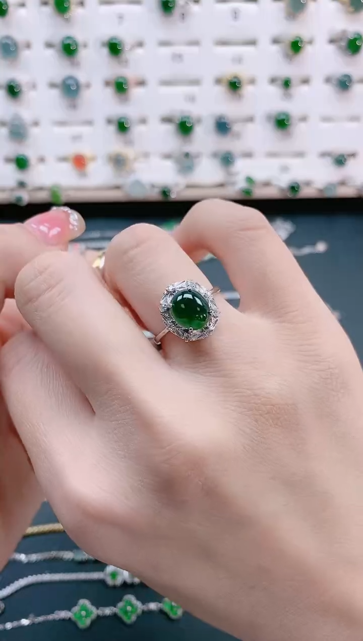 【闪购商品】翡翠戒指银S925镶嵌天然翡翠