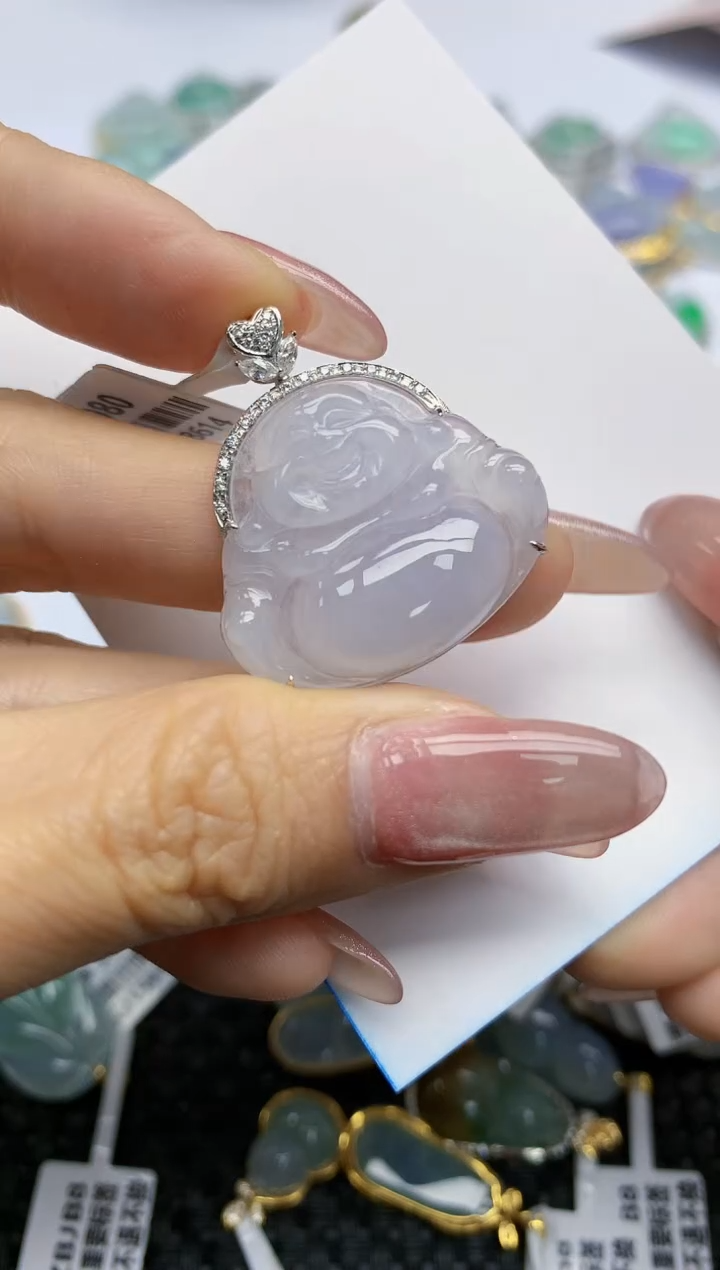 【闪购商品】翡翠挂件18K金镶嵌天然翡翠A货