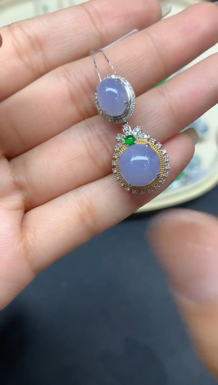 吊坠(不含链)18K金镶嵌翡翠吊坠A415|5800