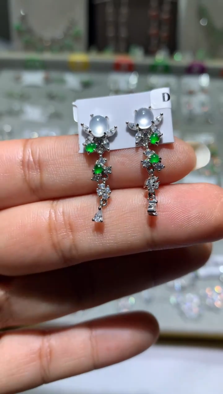 银S925镶嵌翡翠耳饰耳坠