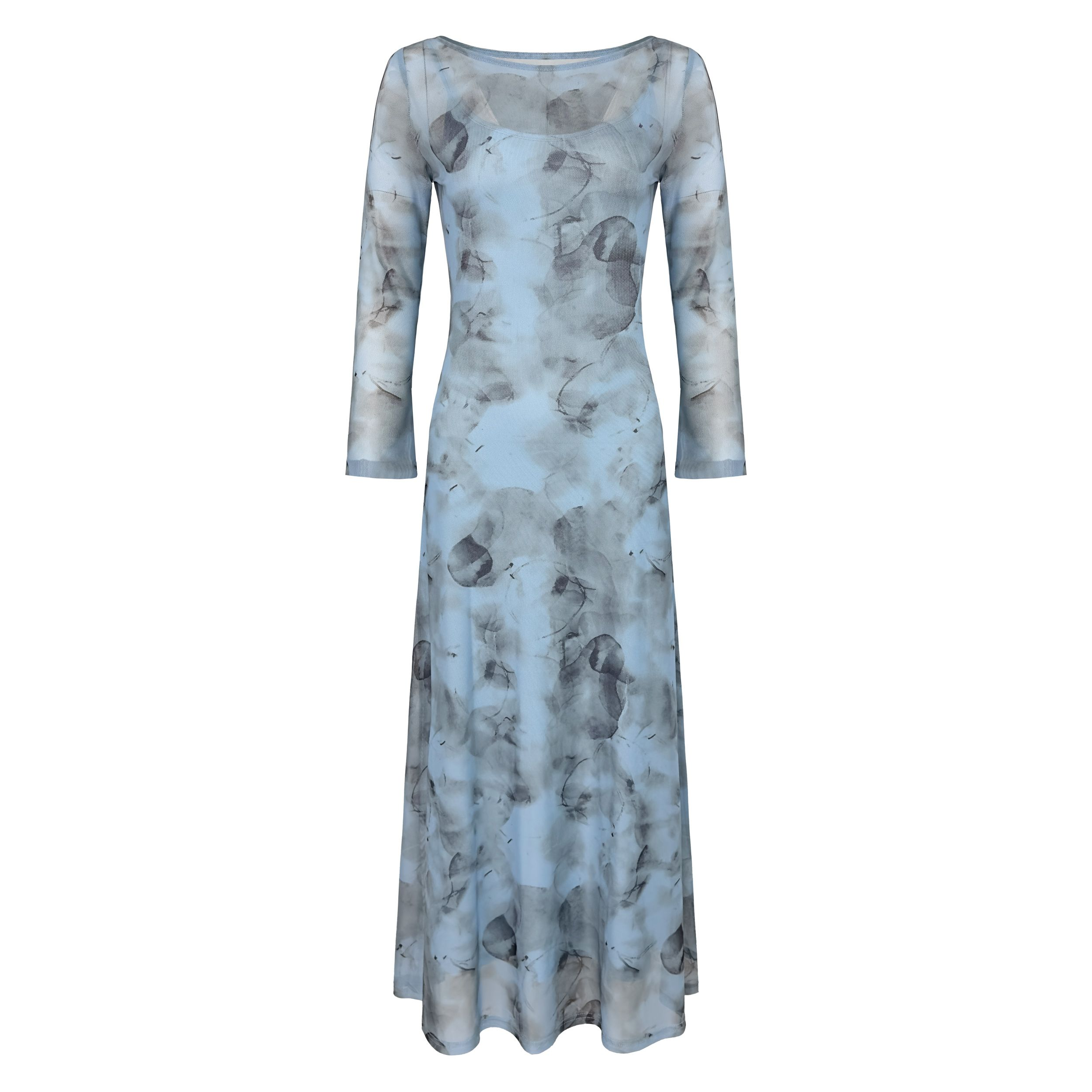 纯欲度假风绿色碎花V领背心连衣裙夏季收腰显瘦长裙#240-354