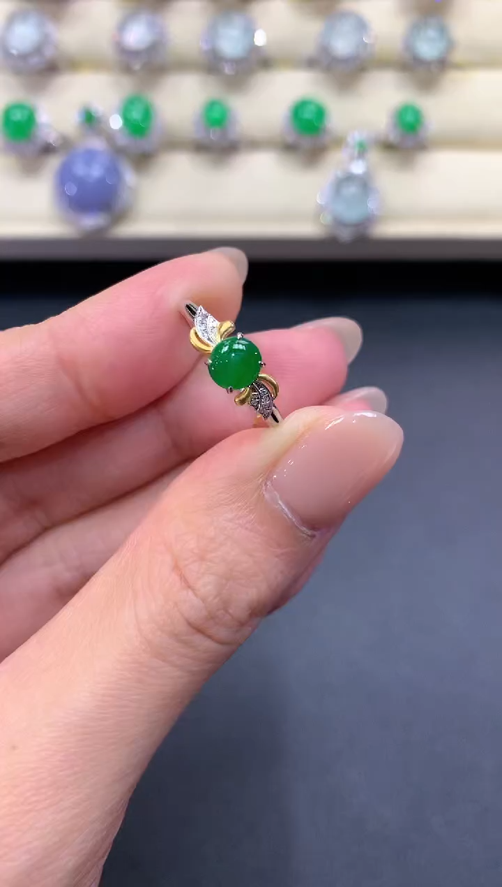【闪购商品】翡翠戒指18K金镶嵌a14