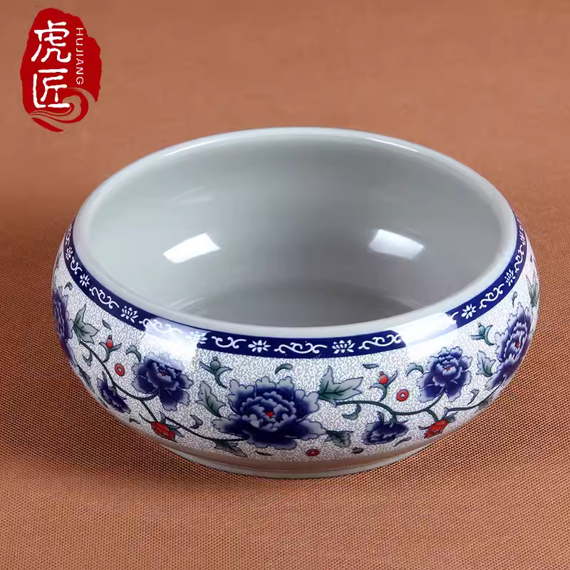 虎匠青花瓷茶洗 陶瓷水洗缸 笔洗杯洗 洗茶碗 功夫茶具配件 