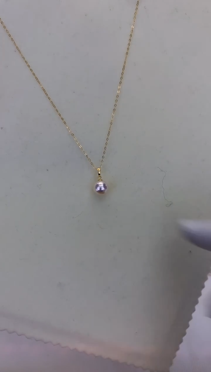 18K金镶嵌DA海水珍珠 GD152 8-8.5 天女瓜子扣吊坠赠银链