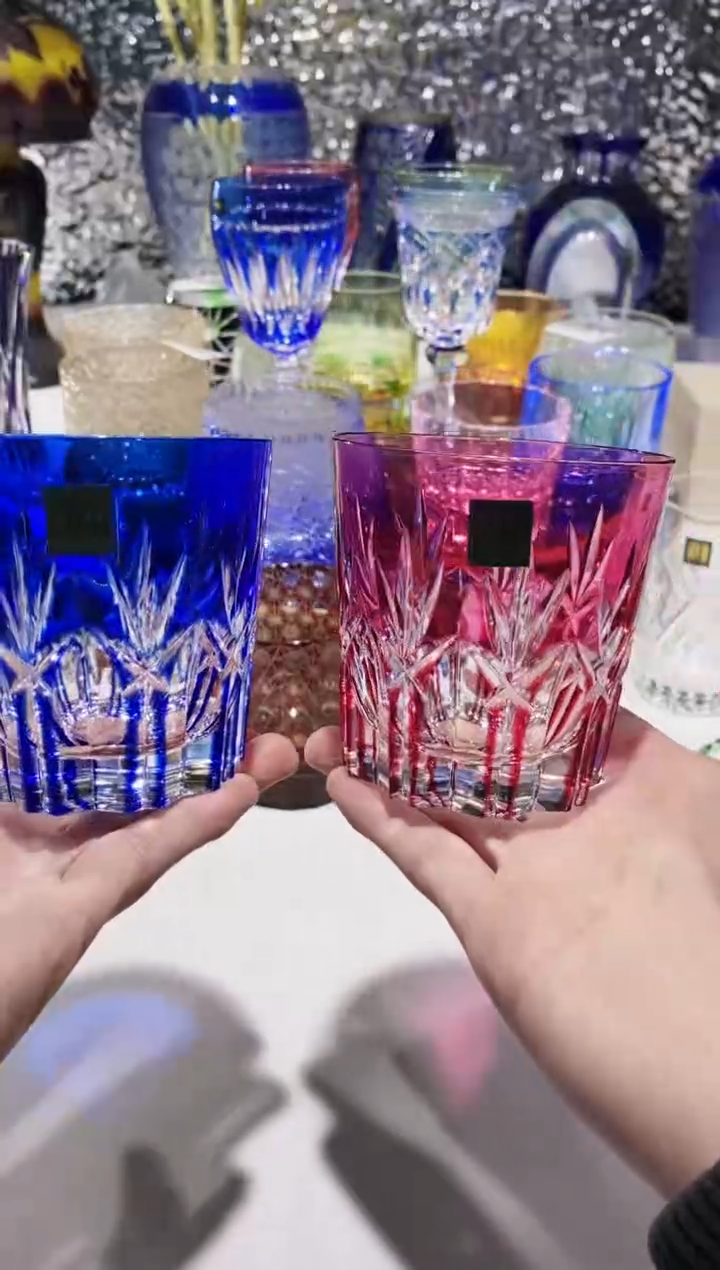 【闪购商品】水晶玻璃无手柄款豪雅对杯蓝红