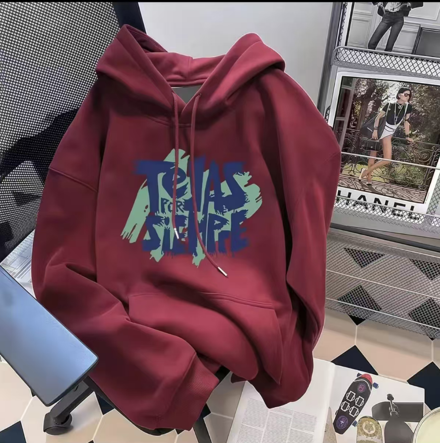 2778#秋冬套头加绒款连帽卫衣带帽上衣印花（直播间实物为准）长68