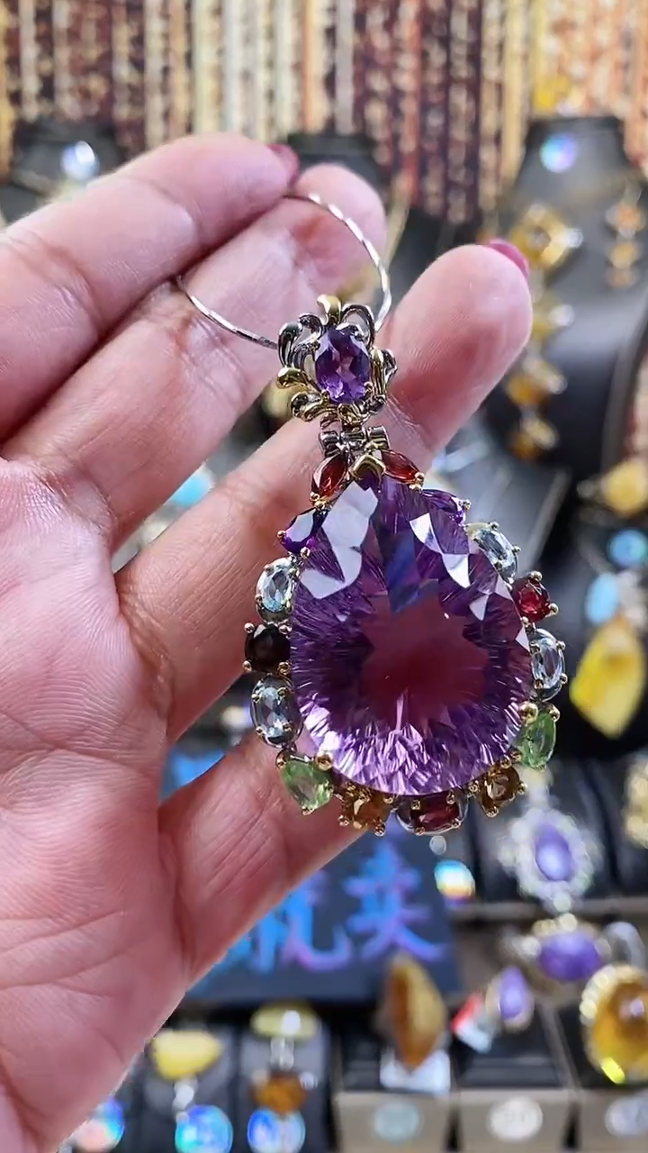 银S925镶嵌颈饰紫晶吊坠