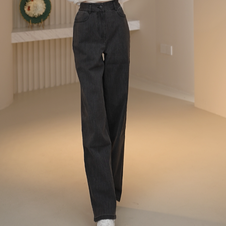 AMASS/阿玛施阿玛施休闲显瘦高腰松紧腰百搭直筒牛仔裤5100588