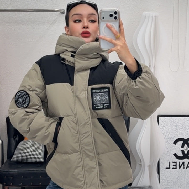 2025新款冬季韩版短款加厚保暖连帽外套