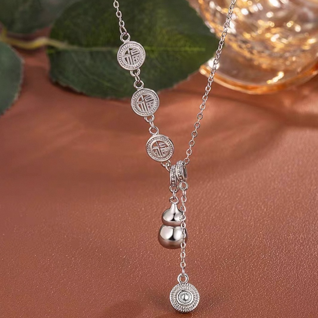 坠链均足银 足银990有福葫芦流苏套链项链新中式国潮项链