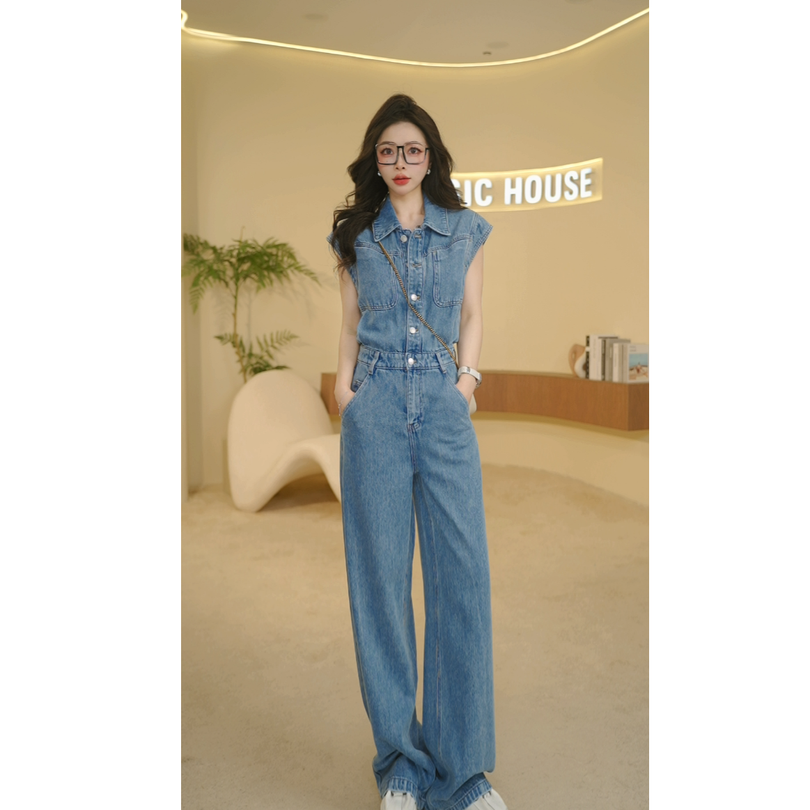 Basic House/百家好2025初夏新款气质显瘦时尚百搭连体服