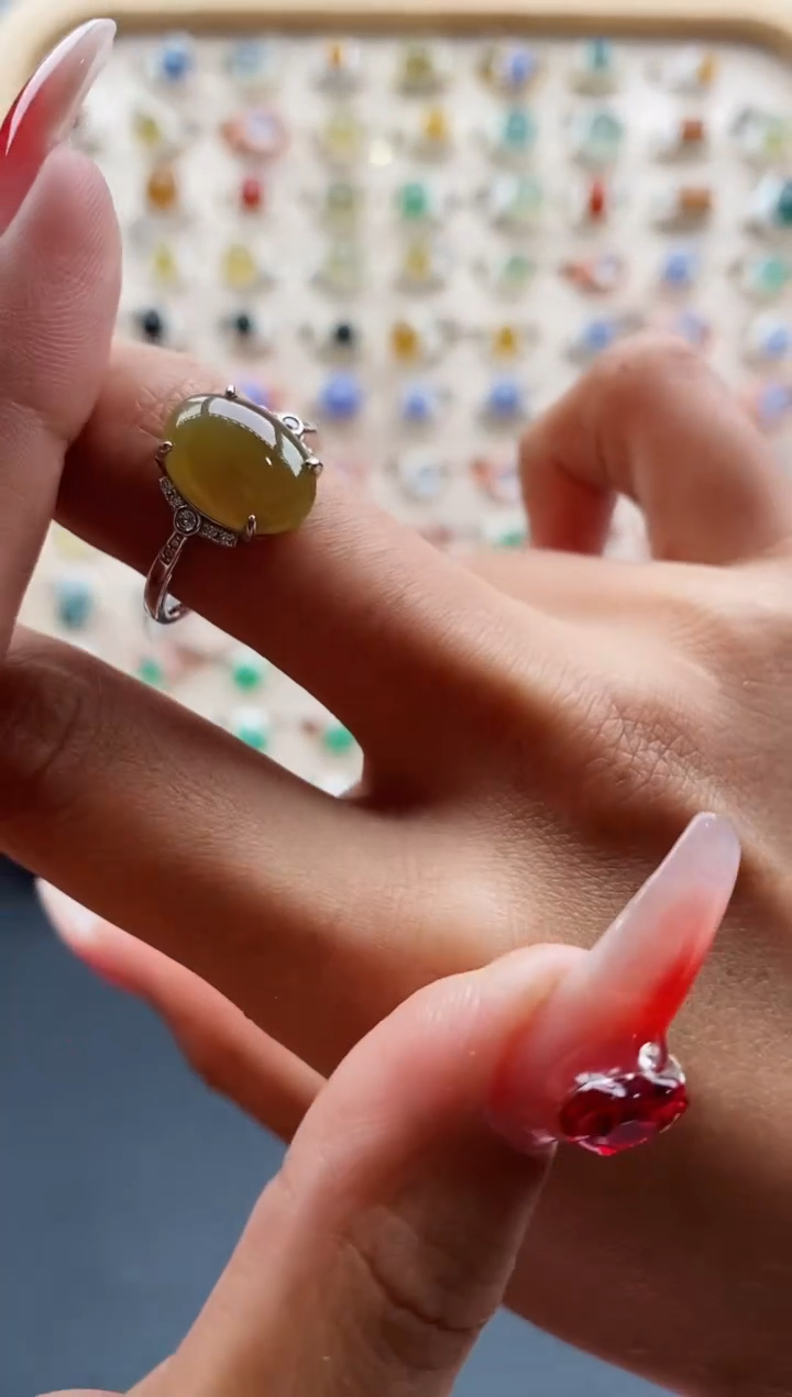 【闪购商品】翡翠戒指银S925镶嵌缅甸天然A货翡翠5555    2+