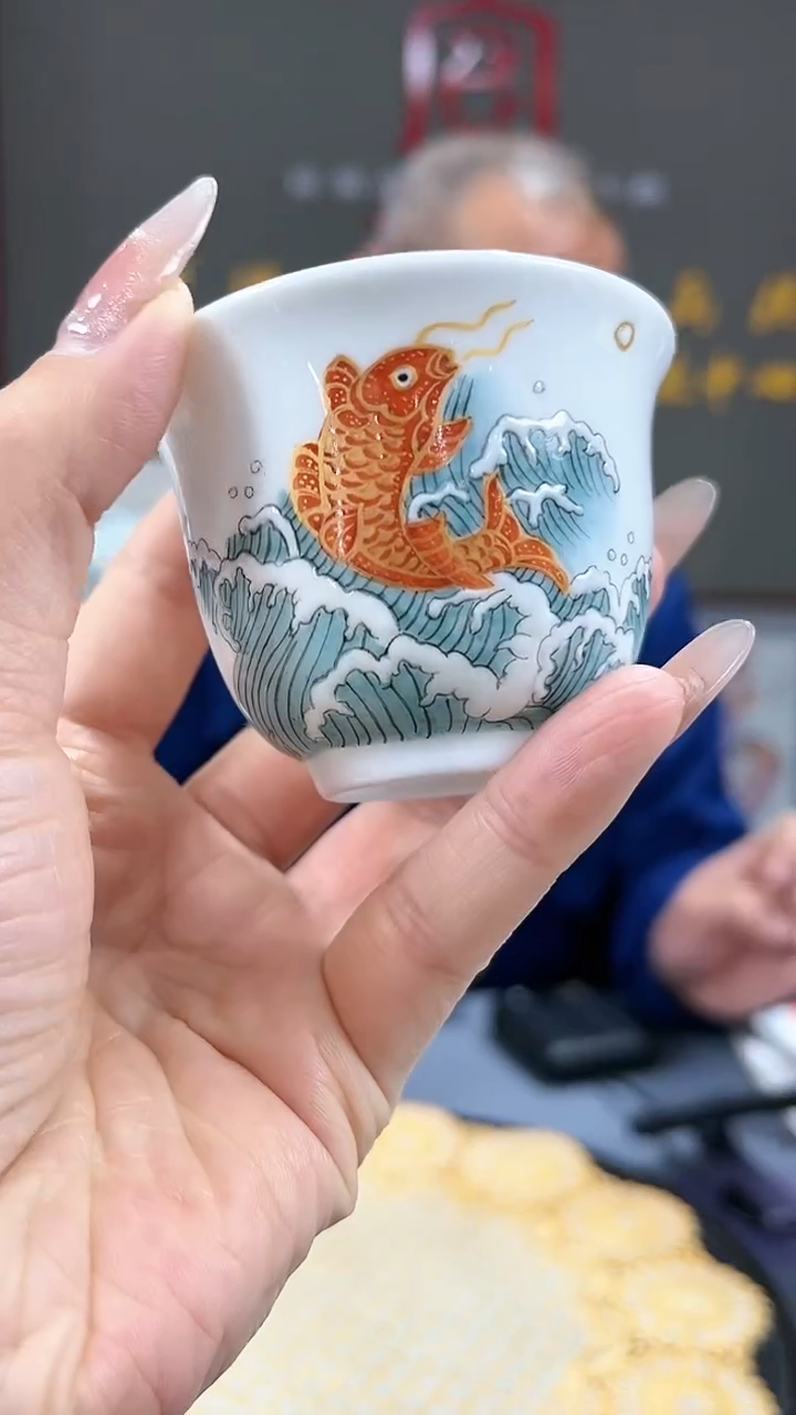 【闪购商品】官窑瓷画院453官窑瓷画院鲤鱼铃铛杯