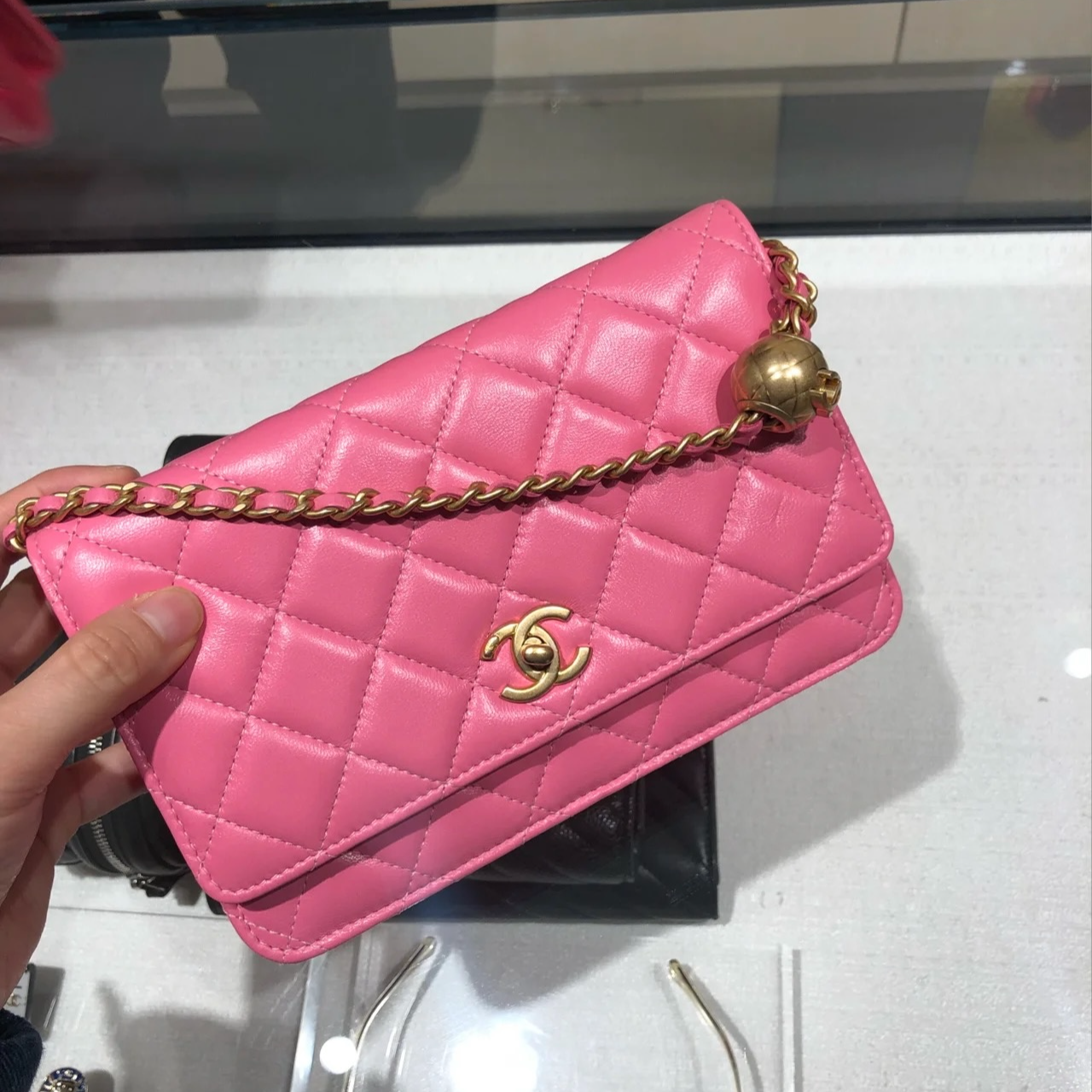 99新 Chanel/香奈儿 7766|香奈儿粉色金球woc斜挎包|香奈儿