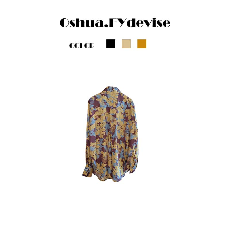 Oshua/欧诗嬅经典复古奢华桑蚕丝印花时尚廓形女式衬衫
