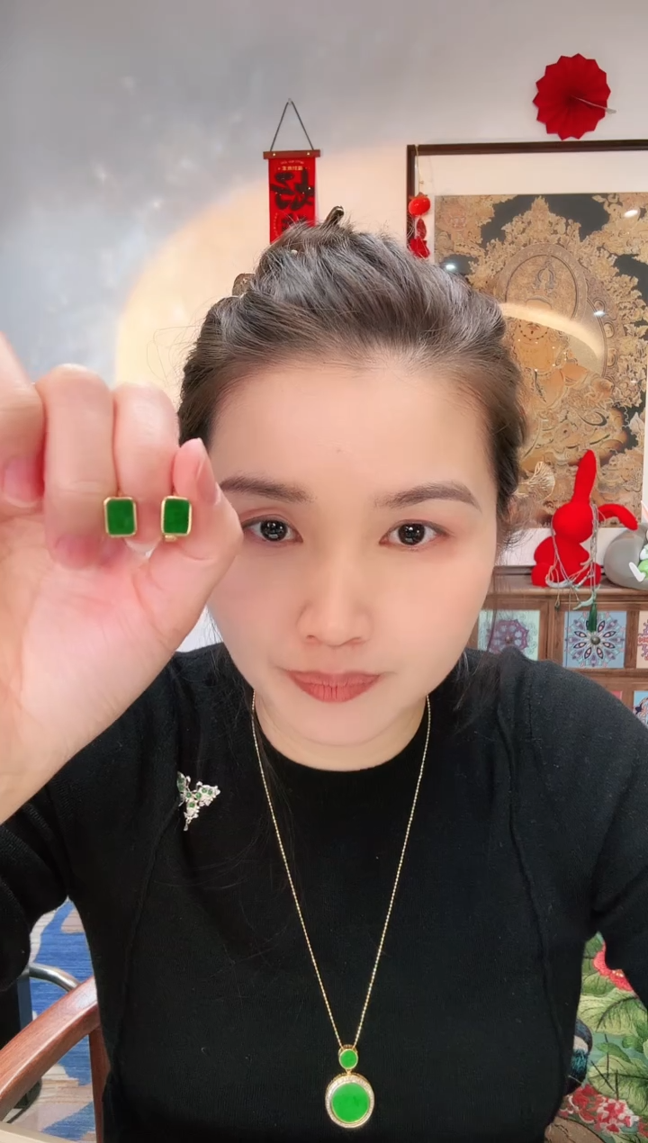 【闪购商品】翡翠耳饰银S925镶嵌耳饰