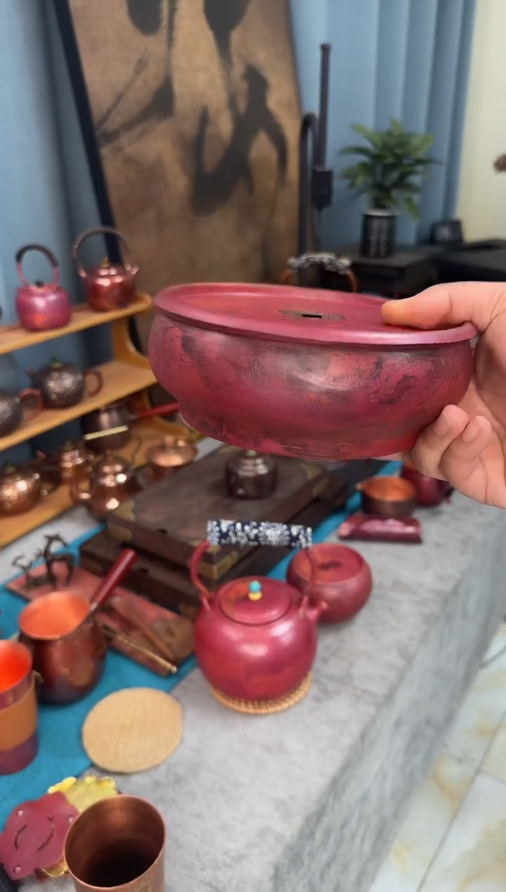 纯紫铜火烧色壶承直径16cm -- 金玉满堂款式