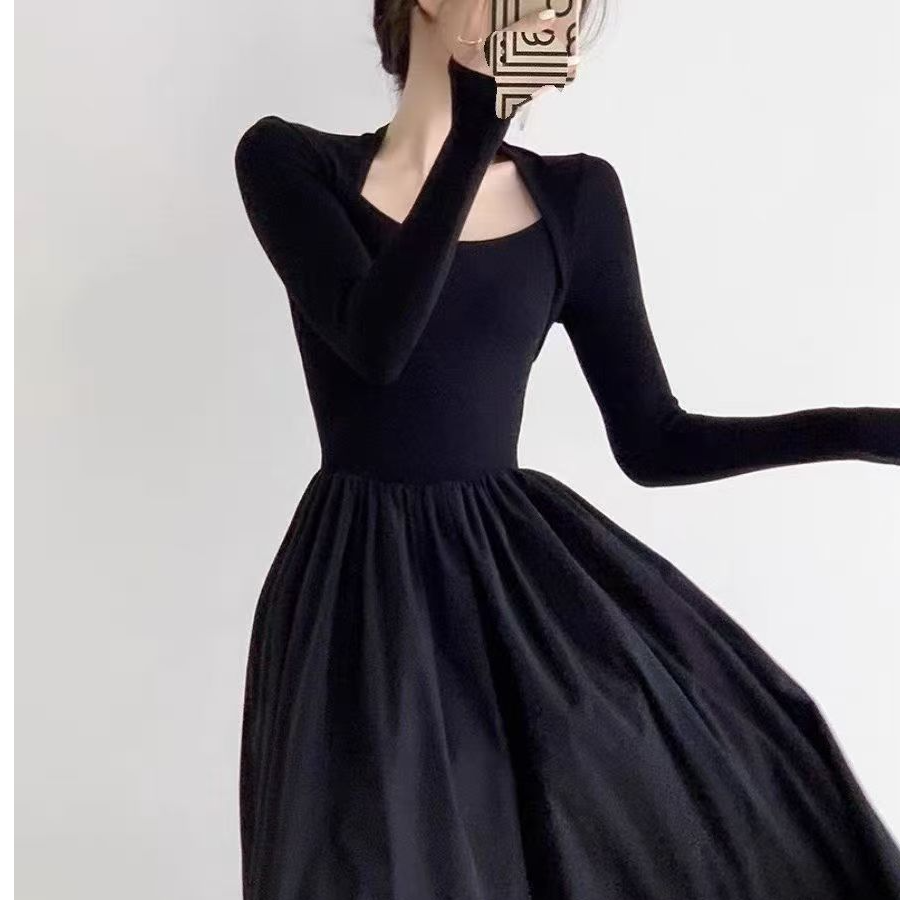 温婉主播身上同款仙女黑色赫本风裙子