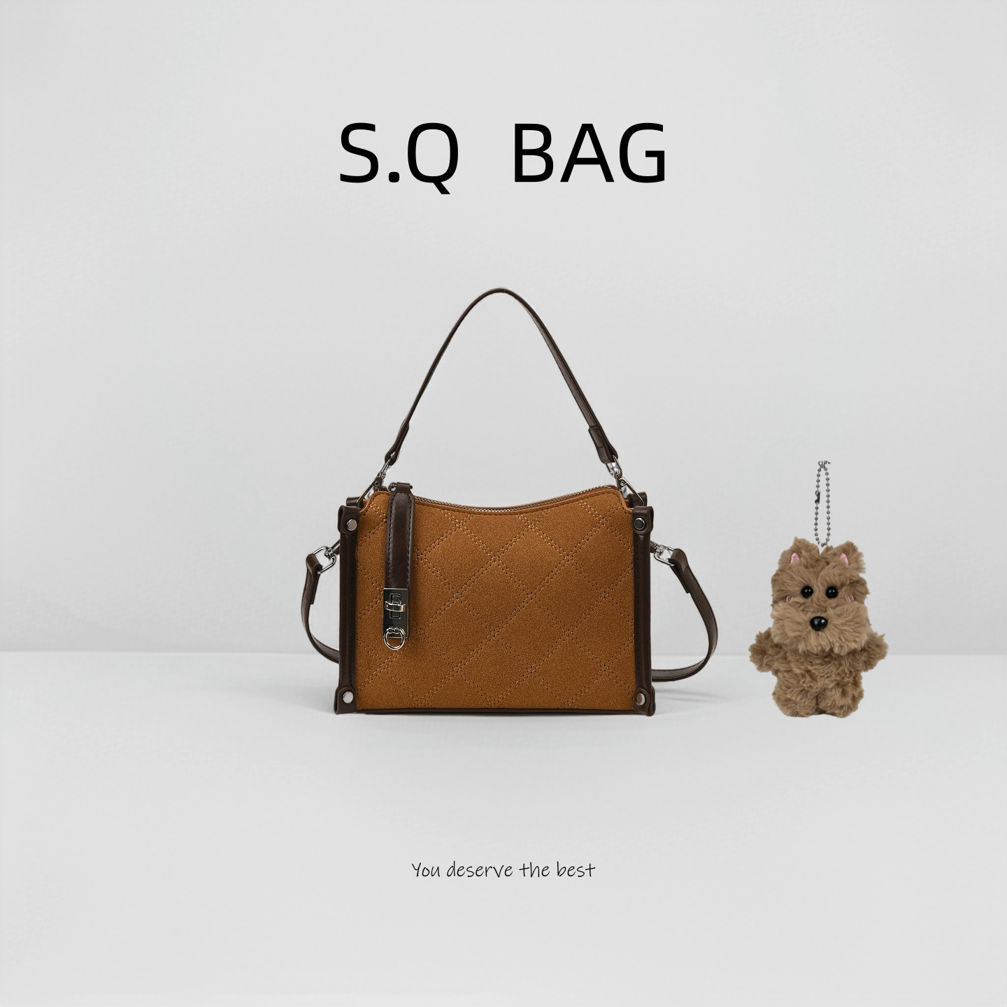 防刮腋下车缝线单肩可调节单肩包小众时尚提花拉链斜挎包