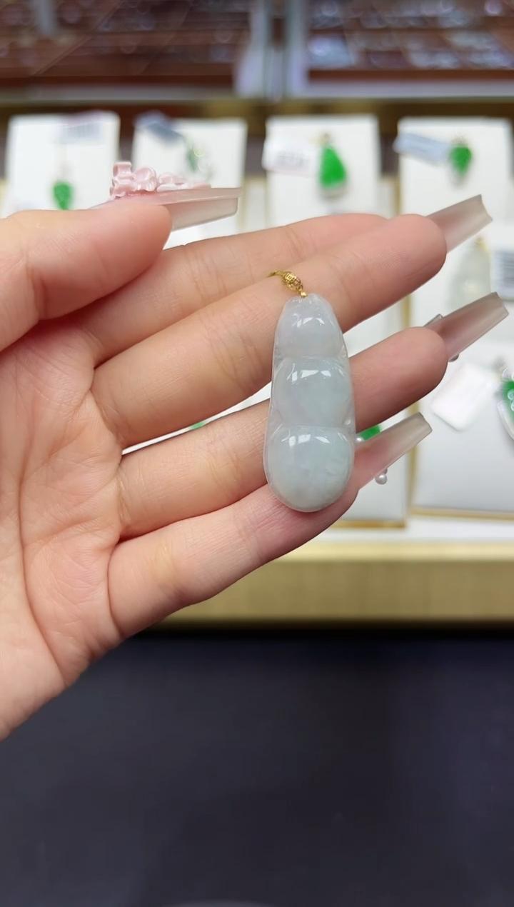 翡翠18K金镶嵌吊坠(不含链)福豆多样性发其一@@CMT
