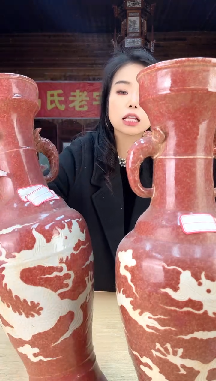 【闪购商品】瓷片G030/釉里红双儿瓶随缘/一对