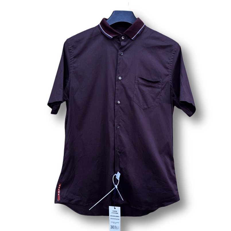 时尚休闲夏季纯色衣服酒红胶牌polo衫 41 99新 普拉达短袖t恤男