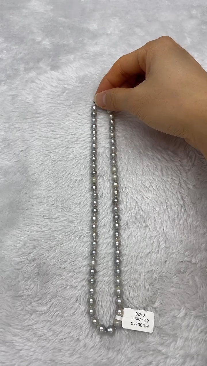 项链银S925镶嵌海水珍珠AK真多麻6.5-7mm