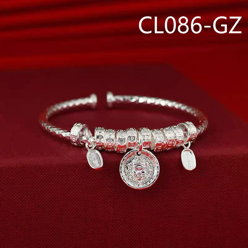 足银手镯 平安喜乐国潮实心新中式银镯子CL086