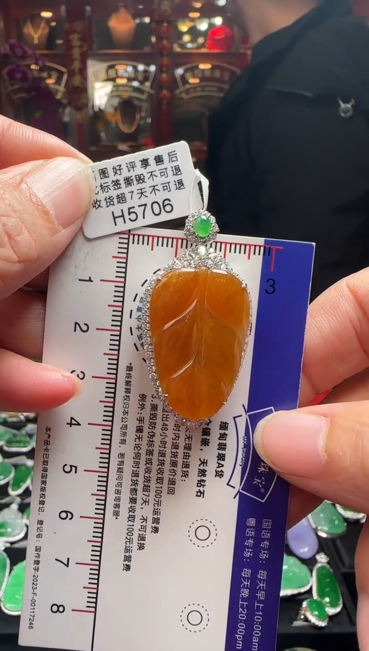 【闪购商品】翡翠颈饰18K金镶嵌H5706 冰红叶子