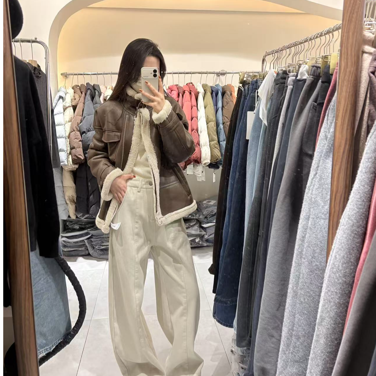 加厚皮毛一体拉链宽松外套