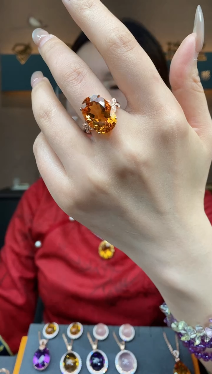 【闪购商品】黄晶戒指银S925镶嵌黄晶戒指