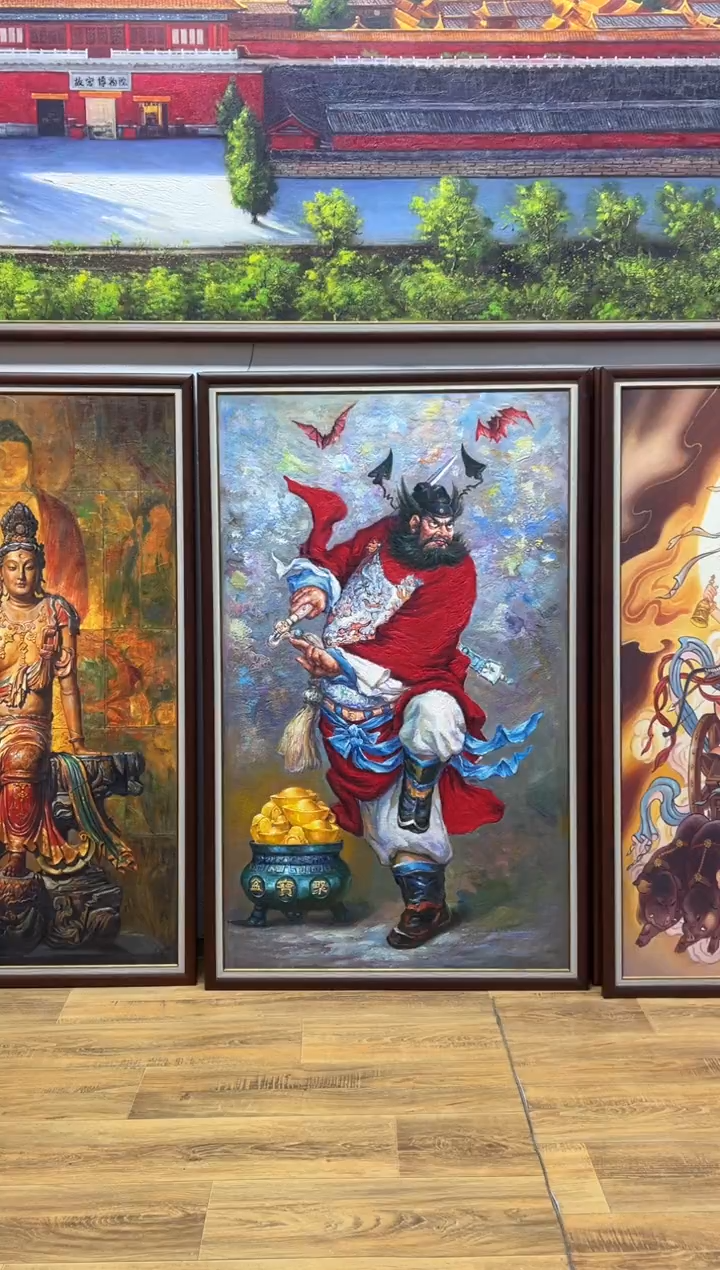 油画行*带框【张俊龙】钟馗原创油画艺术肌理版画玄关客厅办公室