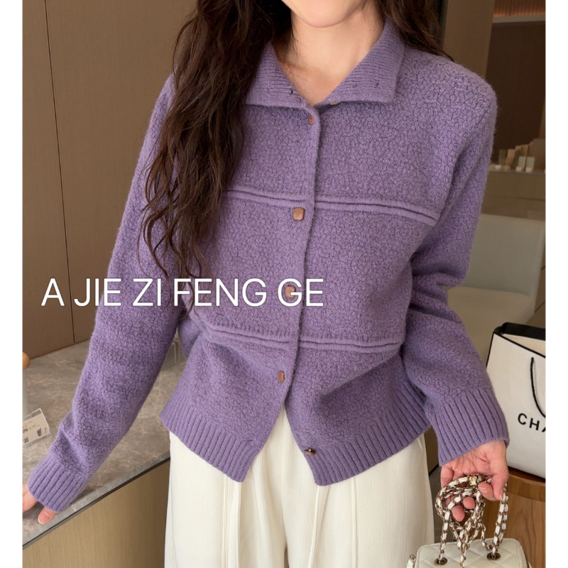 2025秋冬新款韩版立领可翻领毛针织开衫女高级感气质毛衣外套XX8