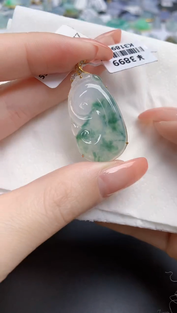 【闪购商品】翡翠颈饰18K金镶嵌天然缅甸翡翠A货