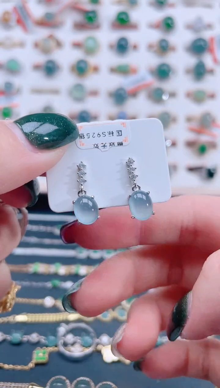 银S925镶嵌翡翠耳饰天然翡翠