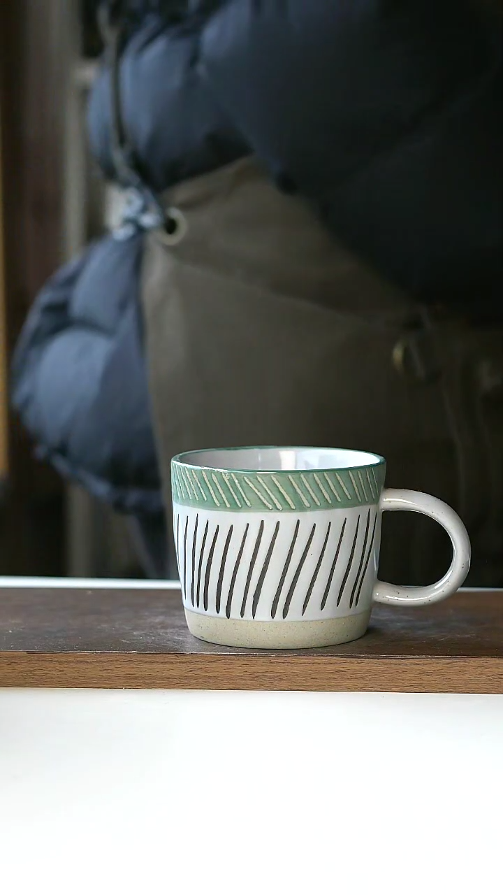 【闪购商品】陶瓷微瑕粗陶马克杯刀刻斜纹@4-2@