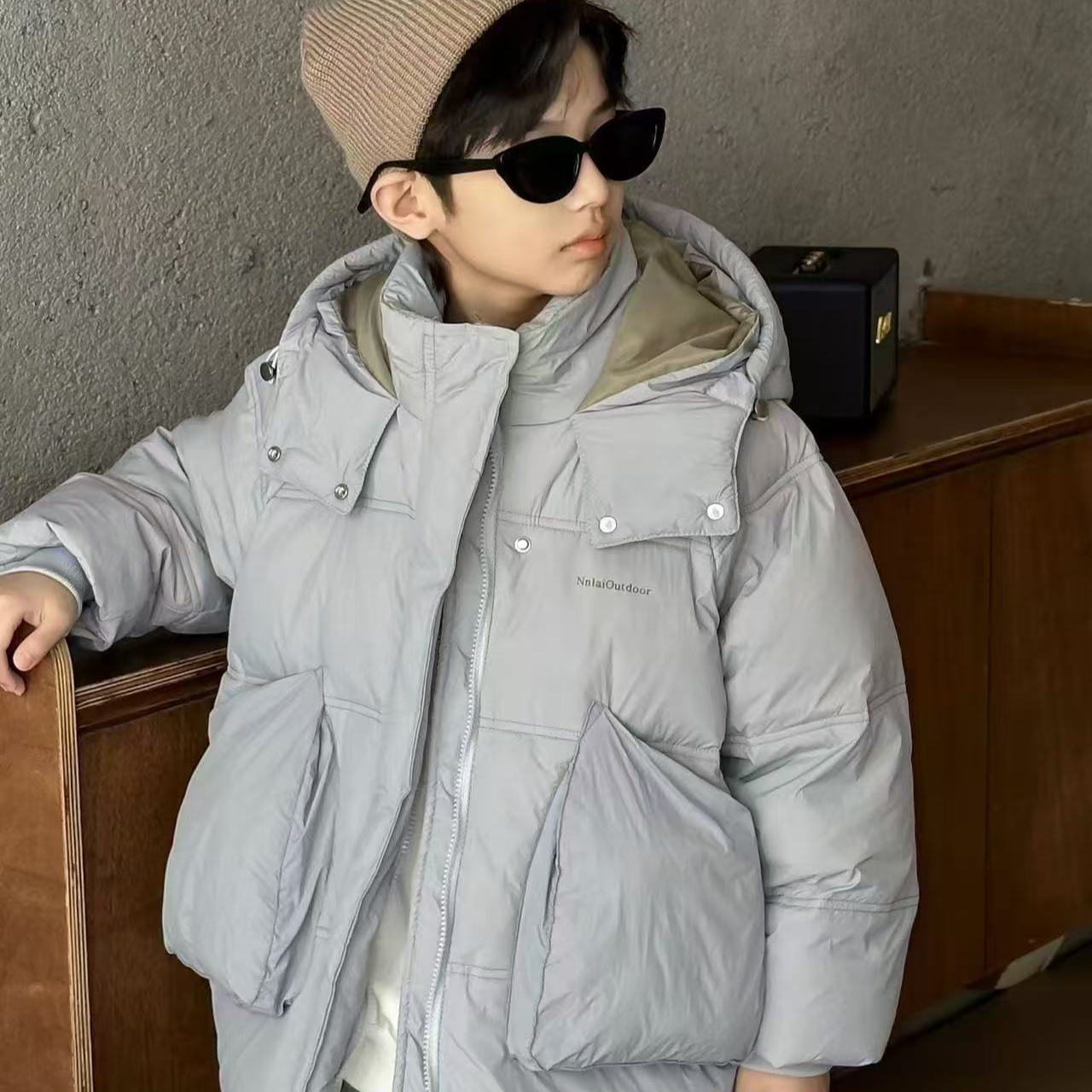 秋雨【现】【韩克思净色】韩版森系潮童加厚大版冬款外套童装