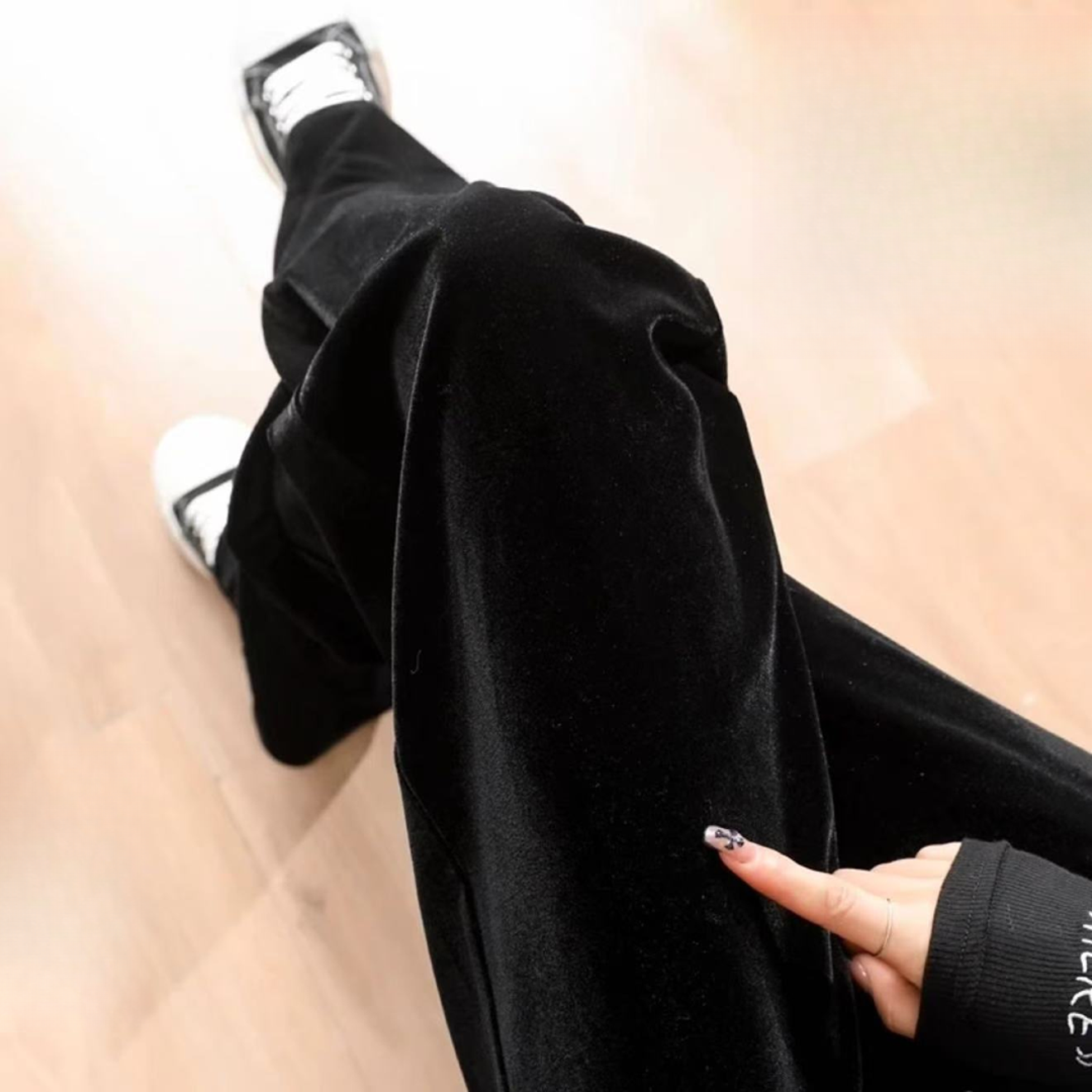 186金丝绒高腰垂感宽松休闲直筒裤