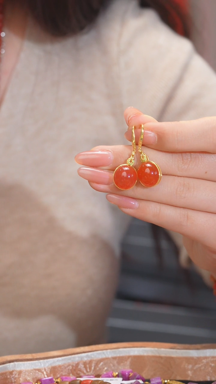 【闪购商品】南红玛瑙耳饰18K金镶嵌多样性发@@N0130