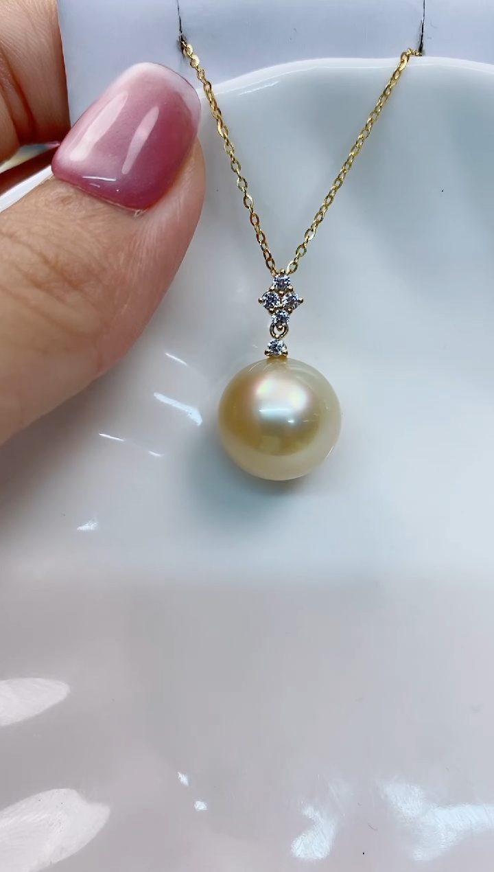 【闪购商品】海水珍珠吊坠(赠链)18K金镶嵌14-15南洋海水珍珠吊坠