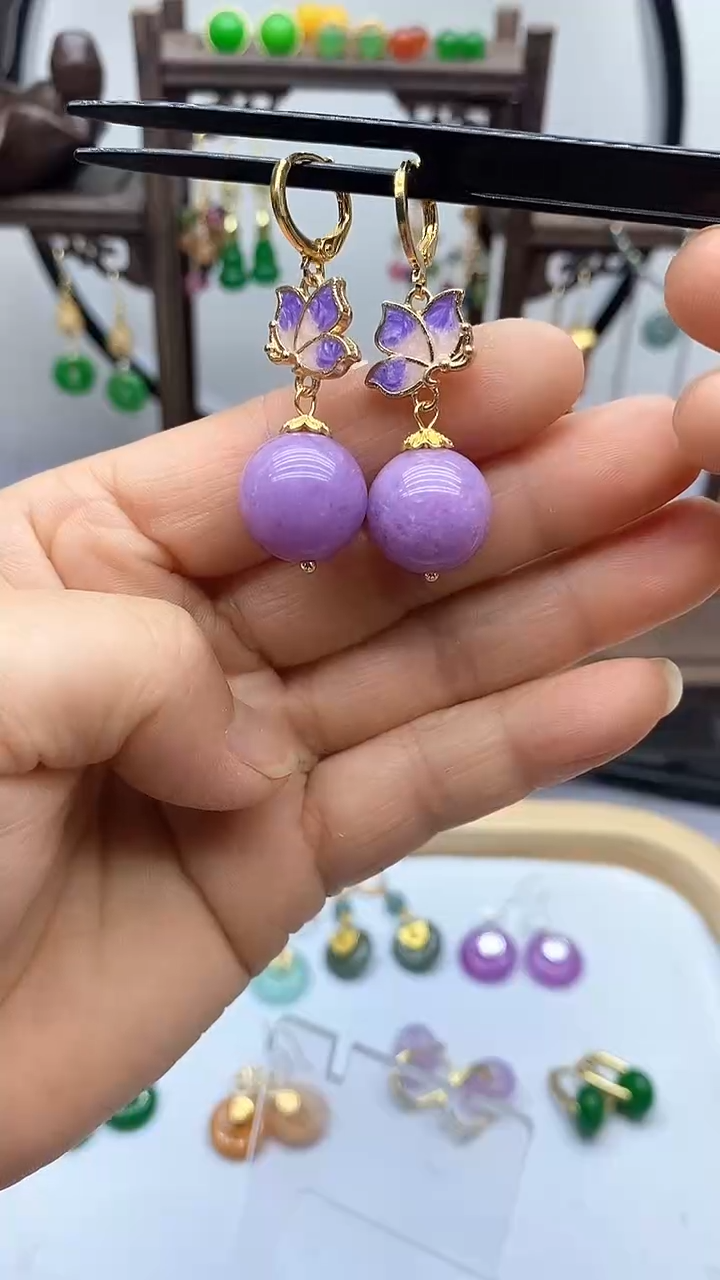 耳饰锂辉石14K金镶嵌106