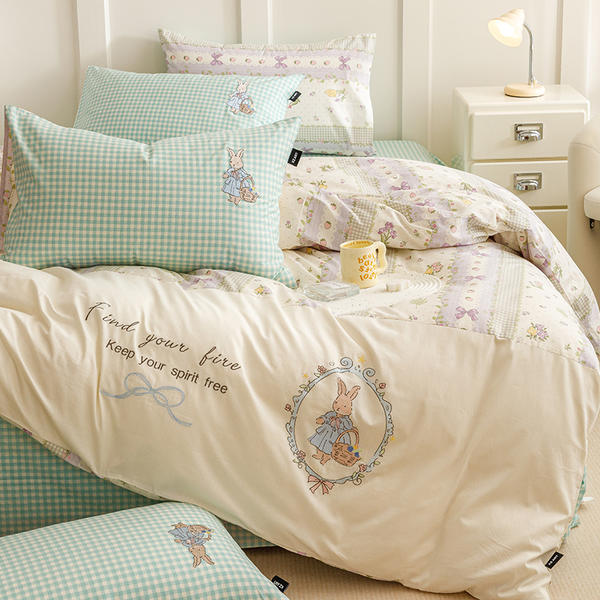 【晴美】全棉刺绣四件套-呆萌系列-波比兔